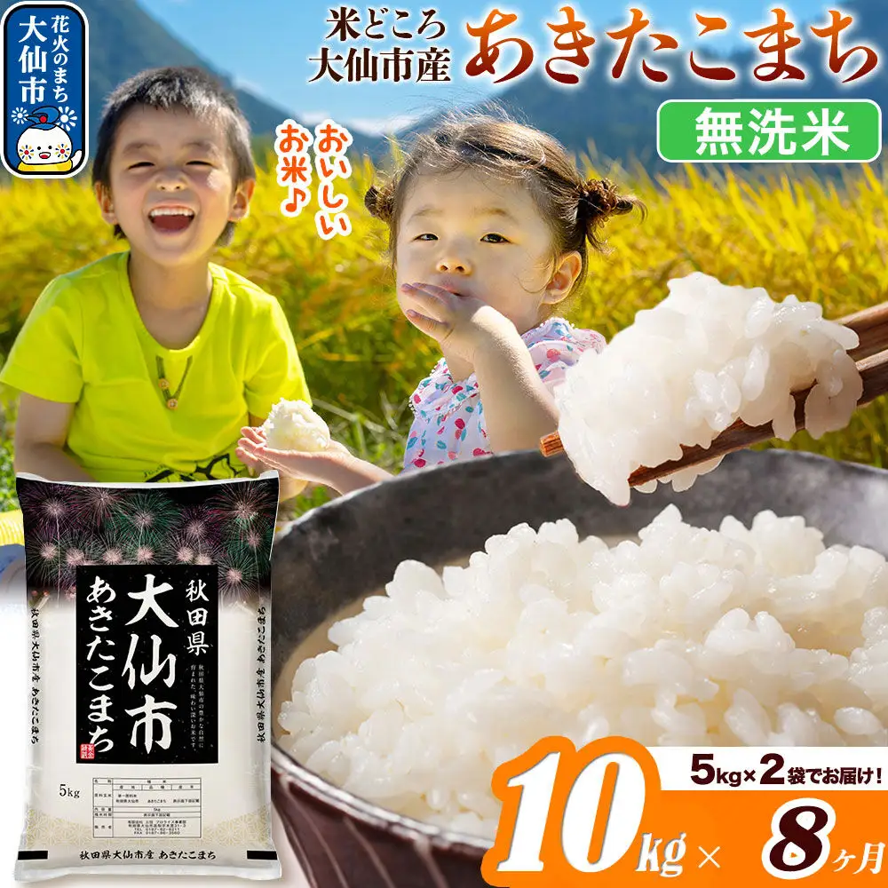 米《定期便8ヶ月》あきたこまち【無洗米】米どころ秋田県大仙市産 あきたこまち 10kg（5kg×2袋）