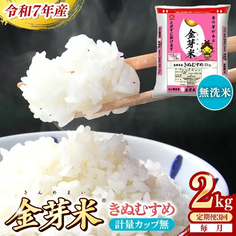 【定期便】BG無洗米・金芽米きぬむすめ 2kg×3ヵ月 [毎月] 計量カップ無し 令和7年産 3ヶ月 計6kg 東洋ライス 健康 島根県 安来市 【価格改定XA】【21-SS-58-2】