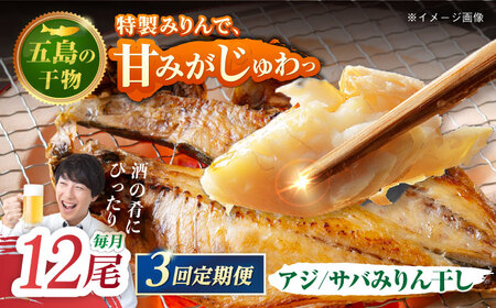 【3回定期便】【L】一夜干し みりん干し（アジ/サバ）計12尾 五島市/愛情食彩[PCH030]