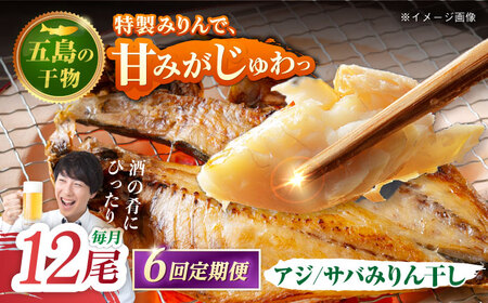 【6回定期便】【L】一夜干し みりん干し（アジ/サバ）計12尾 五島市/愛情食彩[PCH031]