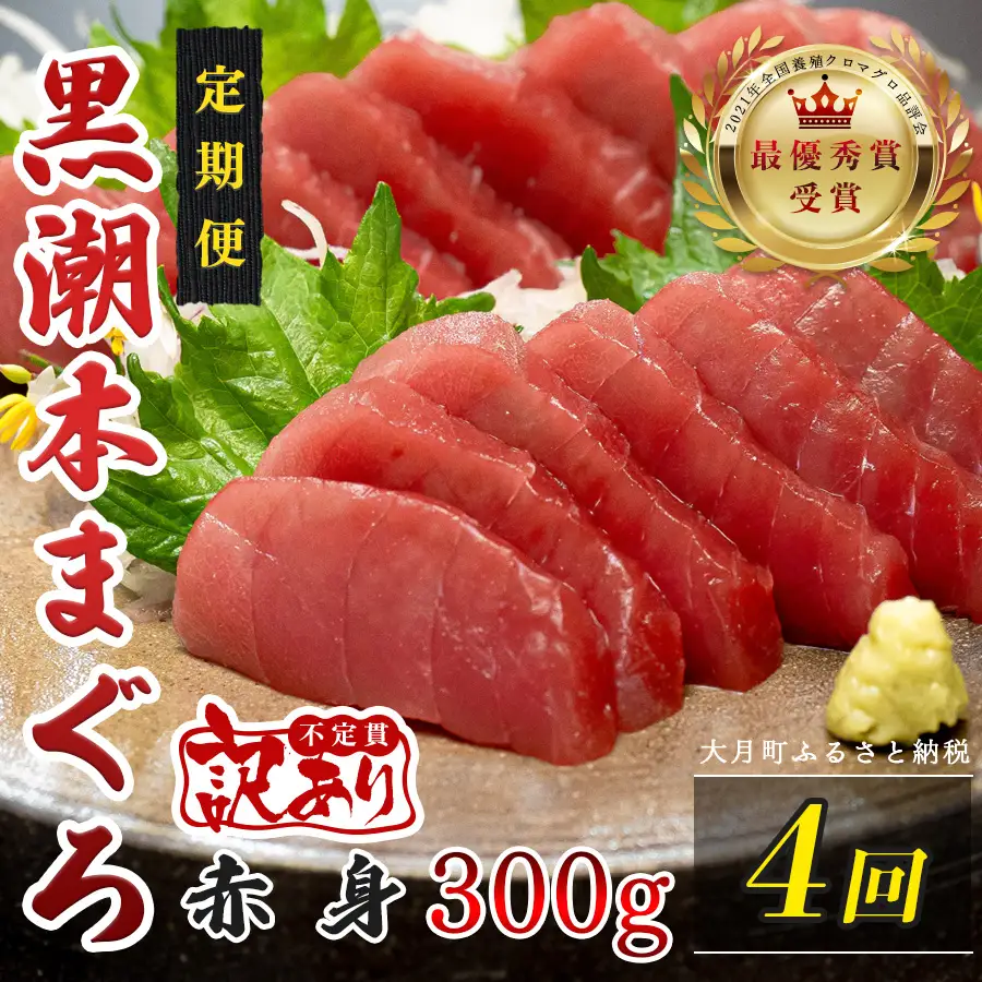 訳あり 不定貫 定期便 4回 高知県産 本マグロ 赤身 養殖 300g (PT0080_0468)