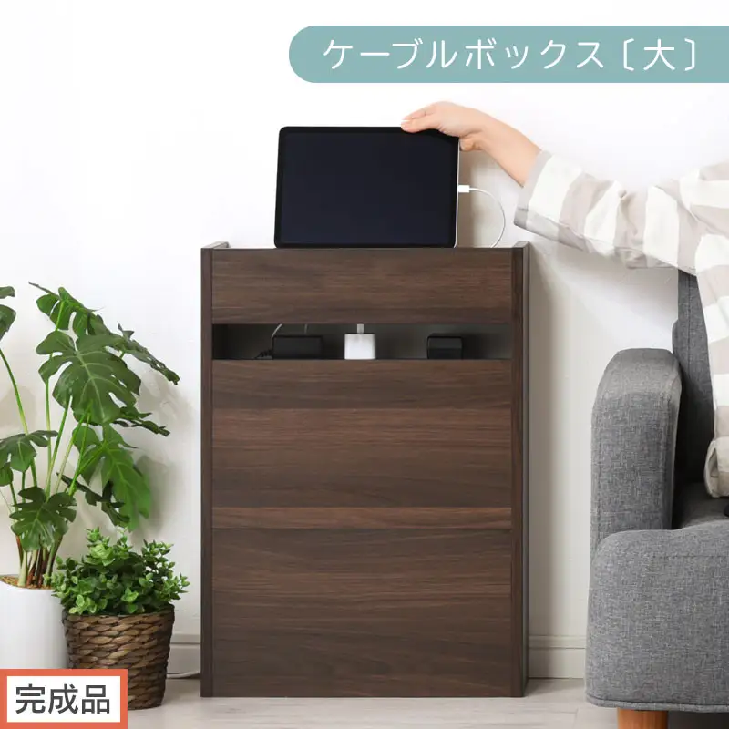 【完成品でお届け】ルーター収納ボックス〔大〕（ウォールナット）ケーブルボックス スリム 大サイズ ケーブル収納 ボックス コードケース タップボックス タップ収納 ルーターボックス コードボックス コード収納 LKANET300256-0-WAL