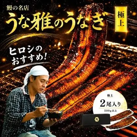 ヒロシのおすすめ!鰻の名店『うな雅』国産 手焼き 鰻【極上】かば焼き 2尾 約500g【配送不可地域：離島】【1675001】