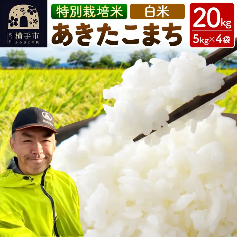 秋田県 横手市 【白米】令和7年産 秋田県産 特別栽培米 あきたこまち 20kg（5kg×4袋）