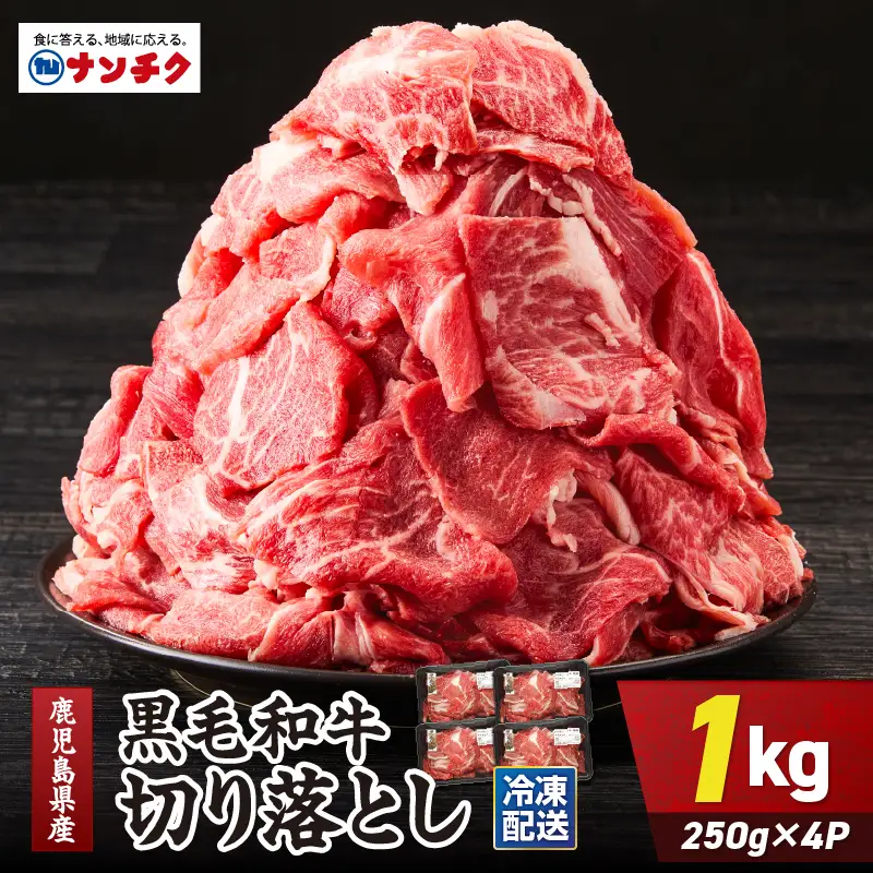 鹿児島県産 黒毛和牛 切り落し 計1kg KN102-006-02 肉 牛肉 冷凍