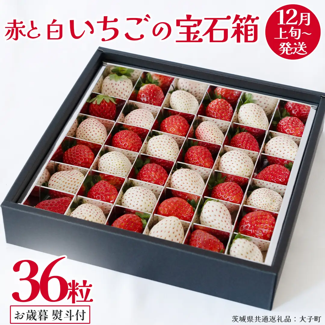 【 お歳暮 熨斗付き 】 赤いちご と 白いちご の宝石箱36粒 (茨城県共通返礼品：大子町)
