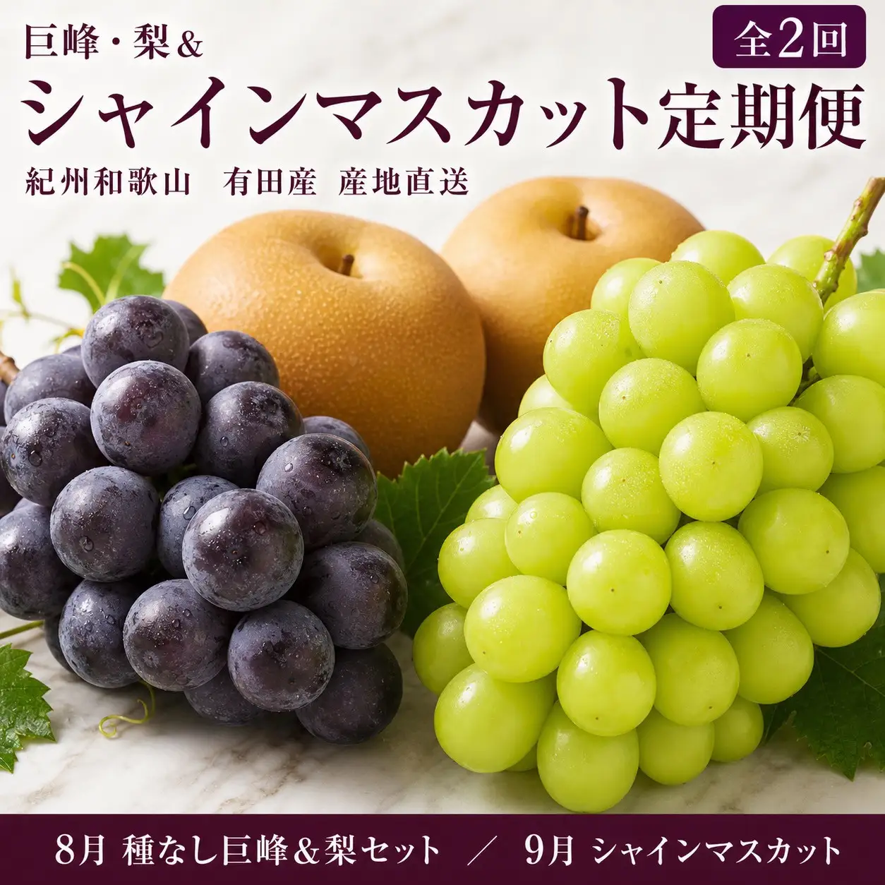 定期便 8・9月発送 紀州有田産旬のフルーツセット（種なし巨峰＆梨セット×計約2kg・シャインマスカット×約2kg）