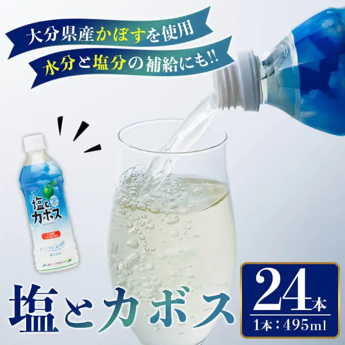 塩とカボス (495ml×24本) かぼす ドリンク ジュース カボス 塩 飲料 ペットボトル 防災 常温 【opbz016】【さいき本舗 城下堂】
