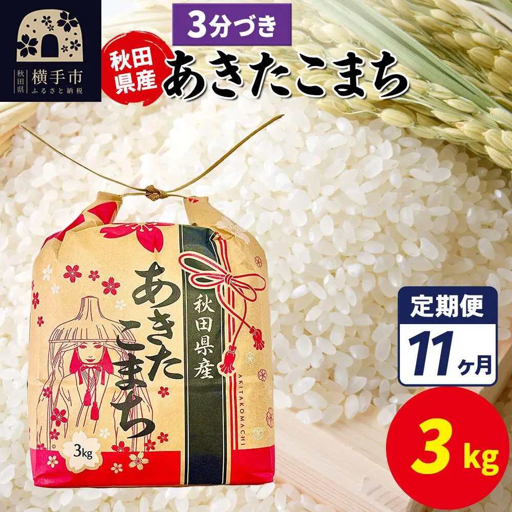 《定期便11ヶ月》あきたこまち 3kg×1袋【3分づき】令和7年産 秋田県産 こまちライン