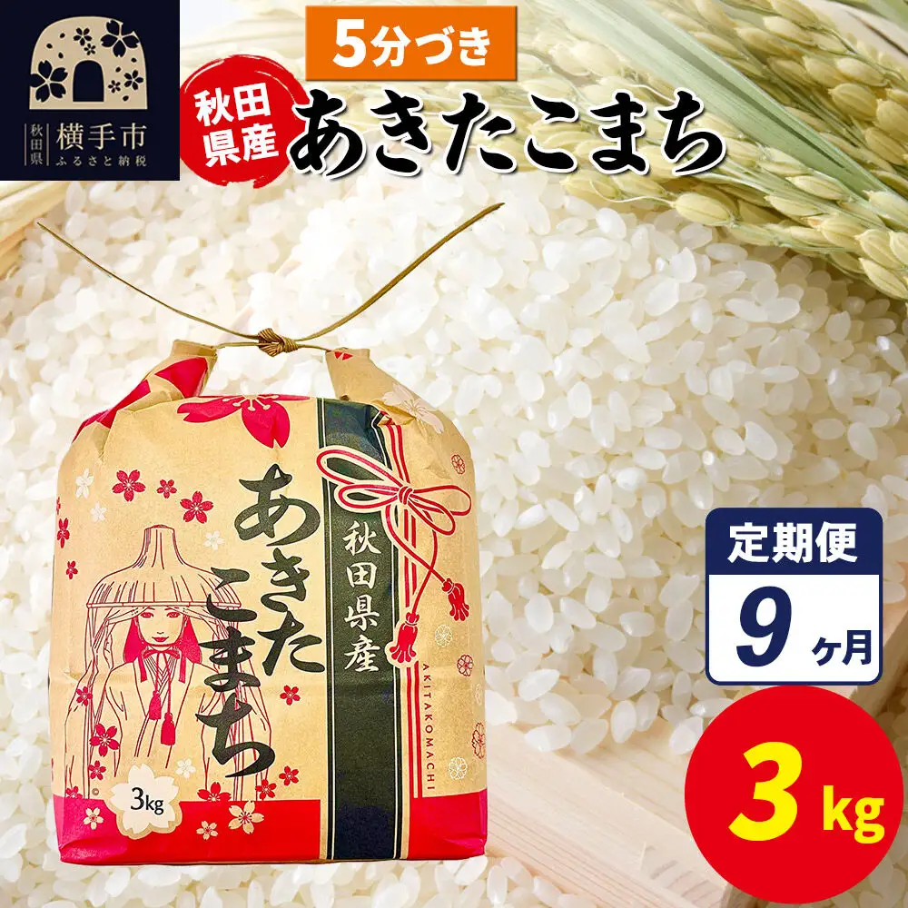 《定期便9ヶ月》あきたこまち 3kg×1袋【5分づき】令和7年産 秋田県産 こまちライン
