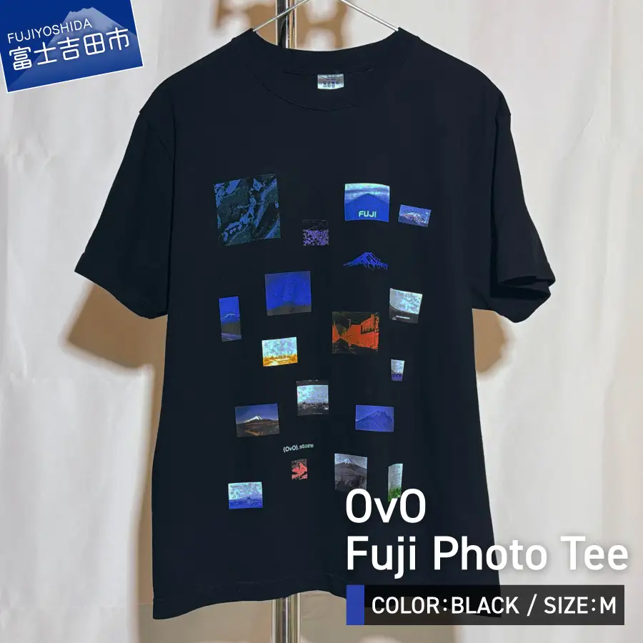  Tシャツ 半袖 BLACK Mサイズ 綿100％ 「 OvO Fuji Photo Tee 」 ユニセックス カジュアル ファッション 黒 ブラック 富士山
