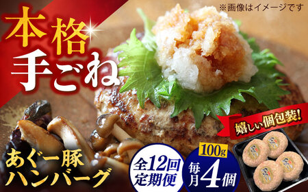 【全12回定期便】沖縄県産あぐー豚ハンバーグセット 400g (100g×4個) 豚 ハンバーグ 冷凍 ギフト お取り寄せ 沖縄市 / お肉屋本店[BCAZ020]