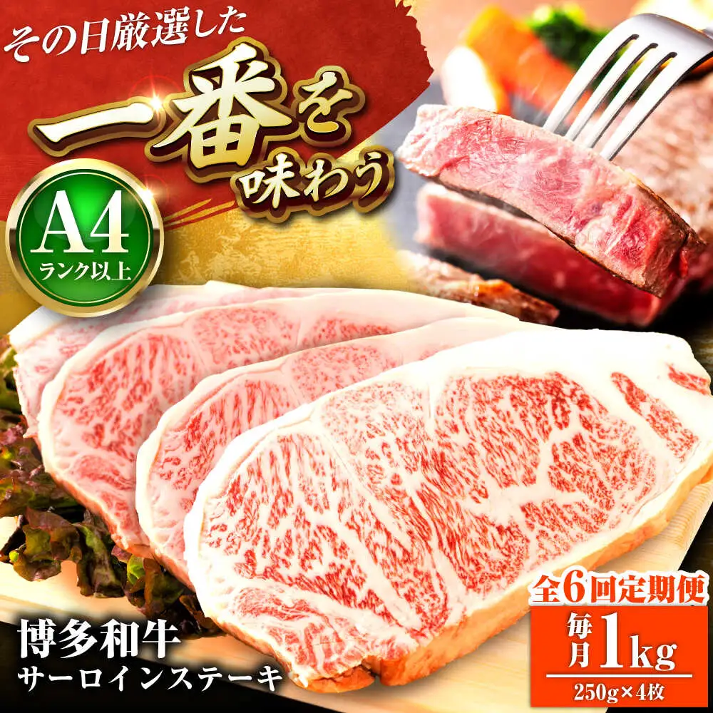 【全6回定期便】【A4-A5】博多和牛 サーロインステーキ 1kg(250g×4枚) [BGAB119]