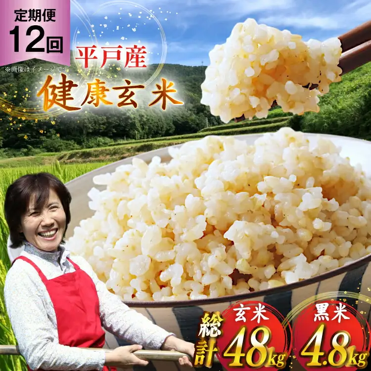 玄米 令和7年 平戸の健康玄米 4kg 黒米 400g セット 計4.4kg 12回定期便 総計 52.8kg