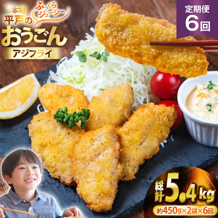 アジフライ おうごんアジフライ 約450g×2袋 (30～40枚) 6回 定期便 計約5.4kg (180～240枚)