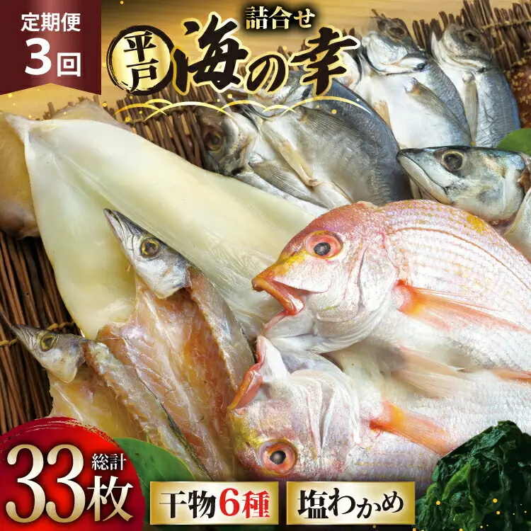 干物 平戸 豪華 6種 詰合せ ＆ 天然 塩わかめ セット 11枚 3回 定期便 総計 33枚 食べ比べ