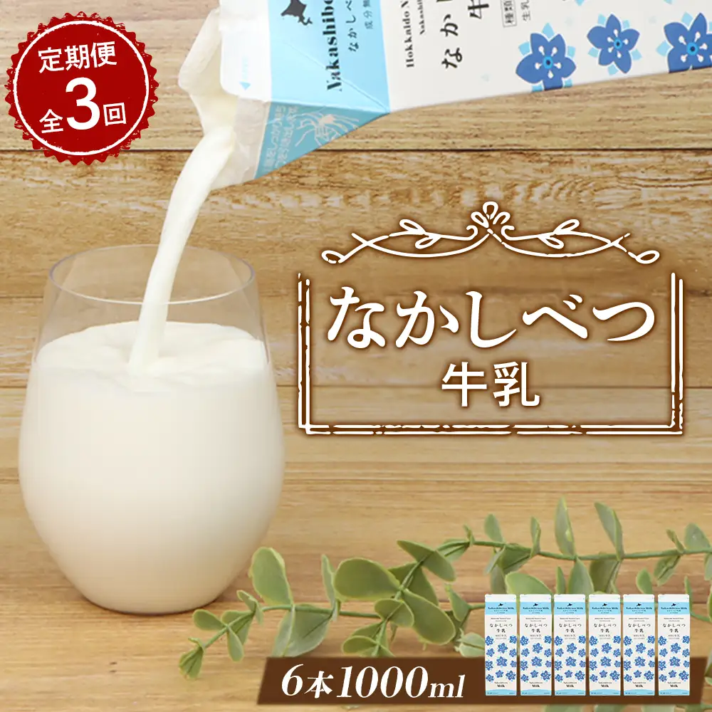 【定期便：全3回】北海道なかしべつ牛乳 1L×6本【1405201】
