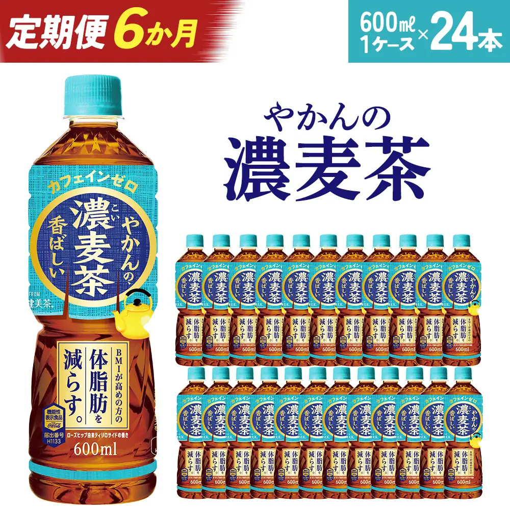 【6か月連続お届け】やかんの濃麦茶 from 爽健美茶 600ml PET×24本　【04301-0932】