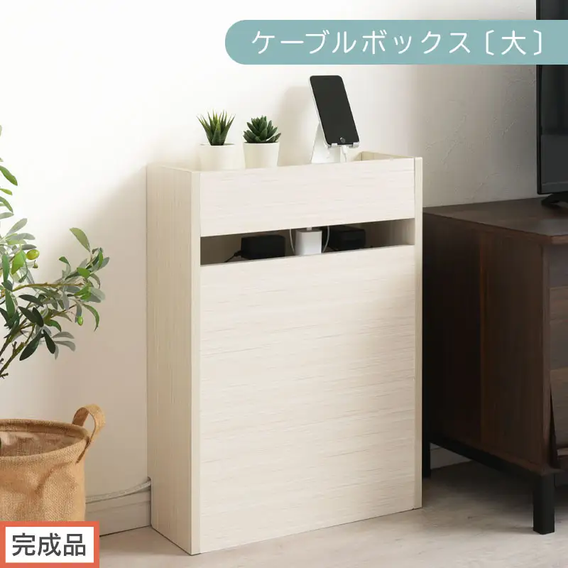 【完成品でお届け】ルーター収納ボックス〔大〕（ホワイト）ケーブルボックス スリム 大サイズ ケーブル収納 ボックス コードケース タップボックス タップ収納 ルーターボックス コードボックス コード収納 LKANET300256-0-WH