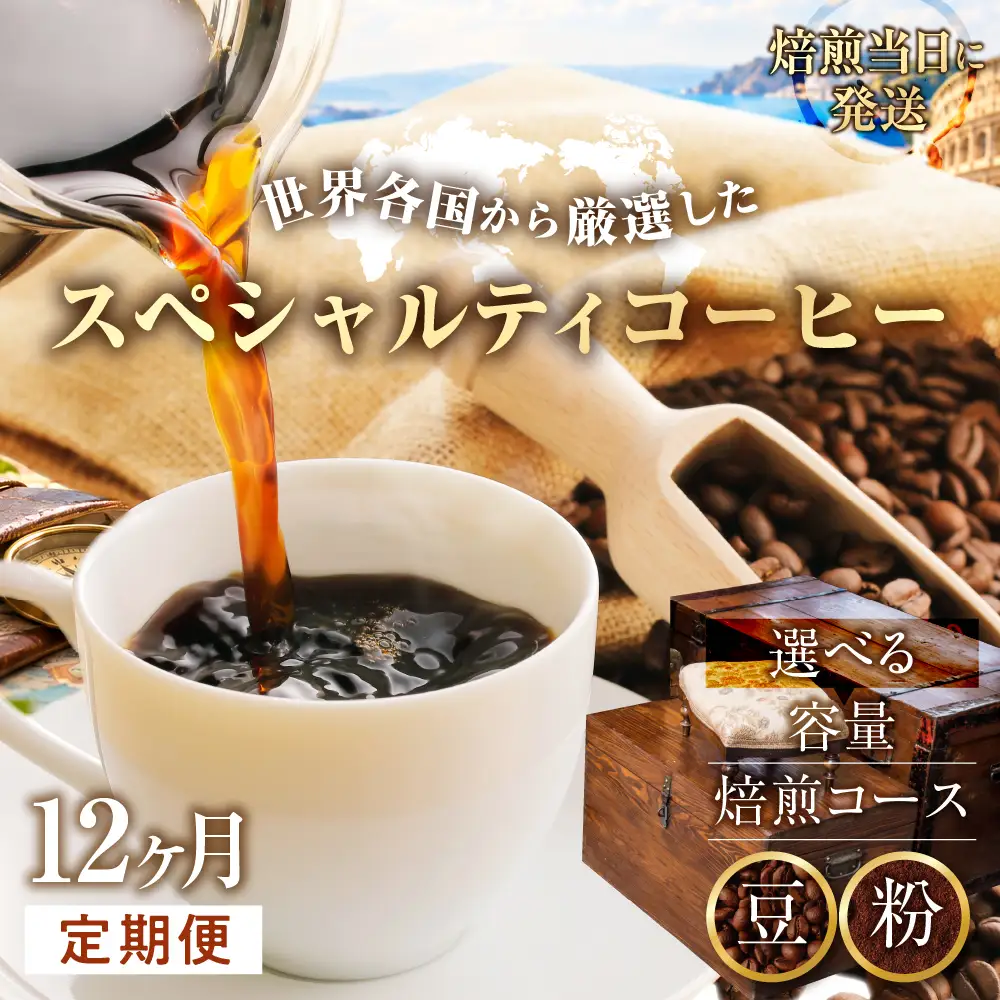 【コーヒー豆定期便12か月】『焙煎幸房“そら”』世界を旅するコーヒー　浅煎り～深煎りおまかせコース・粉　200g×2種類