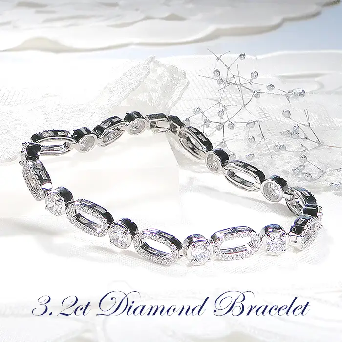 ブレスレット プラチナ PT900 ダイヤモンド 3.2ct ラウンド エリプス ダイヤブレスレット ゴージャス 丸 楕円 ダイヤモンドブレス 豪華 レディース【f293-d-pt】 ALPAZ177