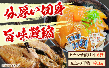 【五島列島直送】ヒラマサ漬け丼6食+干物セット約1kg 3?4種 魚 海鮮 漬け丼 干物 新鮮 国産 魚介 長崎 五島 上五島【有福水産】[RBV003]