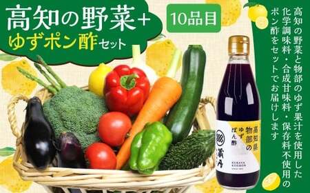 高知の野菜（10品目）＋ゆずポン酢セット ／ 野菜 やさい ゆずポン酢 ゆずぽん酢 柚子ポン酢 柚子ぽん酢 セット 旬野菜 高知県 香美市 冷蔵