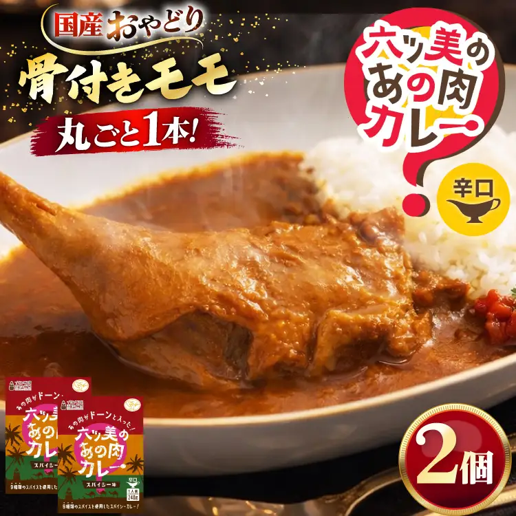 レトルト カレー 国産 骨付きモモ 1本 六ツ美のあの肉カレー 辛口 2個 計480g セット