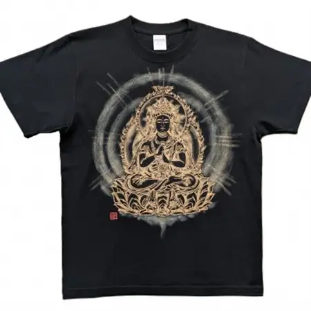 手描きTシャツ 仏画 大日如来 金剛界 黒 (半袖 Lサイズ)【1662862】