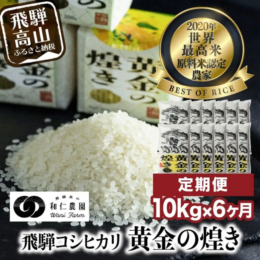 【新米 先行予約】【定期便 6ヶ月】（全6回）令和8年産 飛騨産コシヒカリ「黄金の煌き」5kg×2 | 新米 米 お米 白米 こしひかり 世界最高米 原料米認定農家 金賞受賞農家 飛騨高山 和仁農園 MF105-26