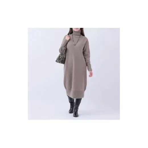 ルーエンローズ カシミヤ ハイネックワンピース（ブラウン） RU2311-06