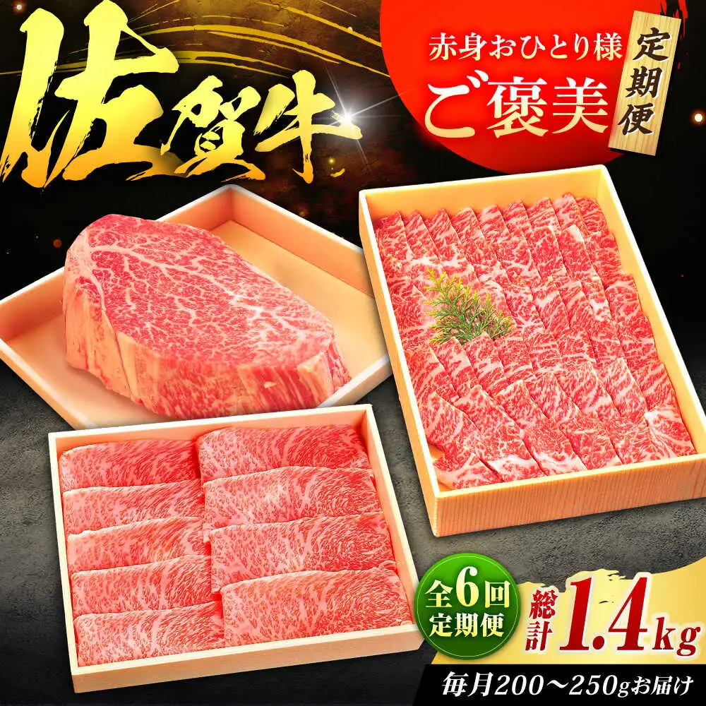 【全6回定期便】佐賀牛 赤身 お一人様ご褒美定期便 計1.4kg（ヒレステーキ・モモスライス・モモ焼肉）吉野ヶ里町/やま田商店[FCH029]