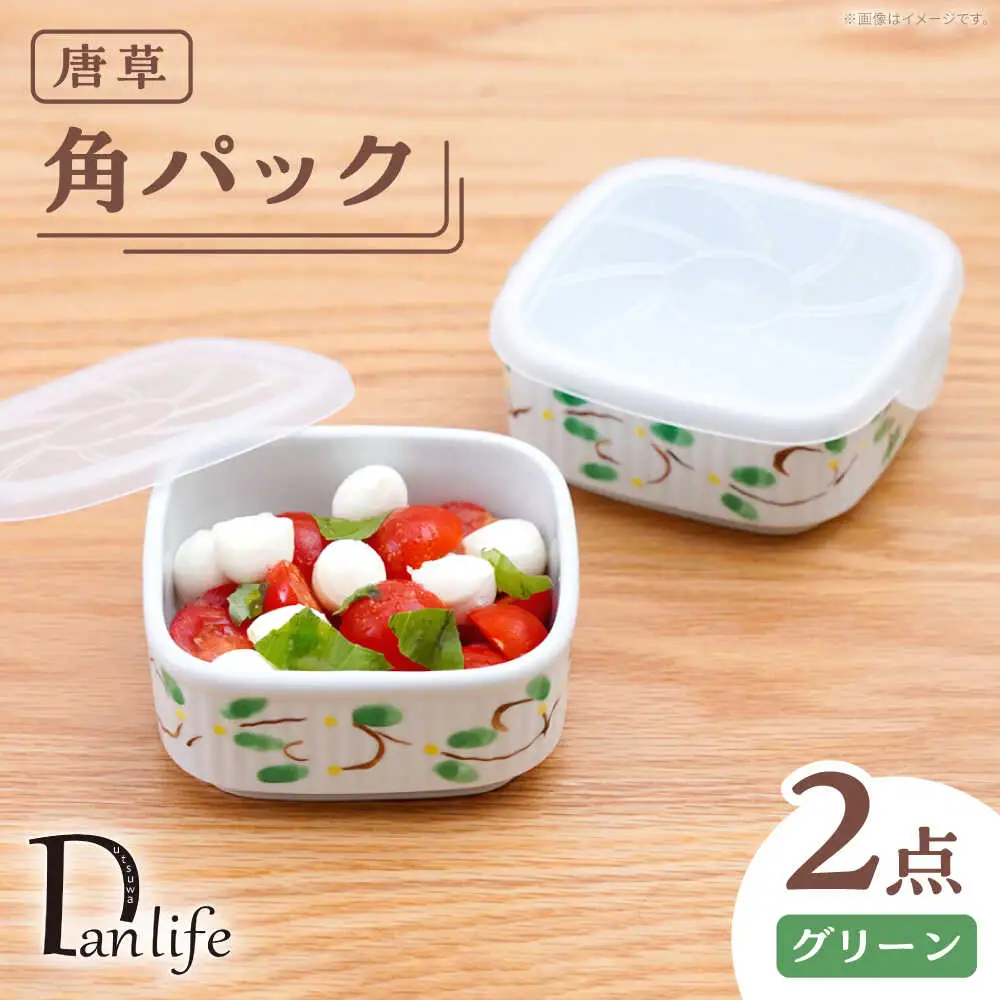 【波佐見焼】角パック 唐草 グリーン 2個セット【団陶器】[PB215]