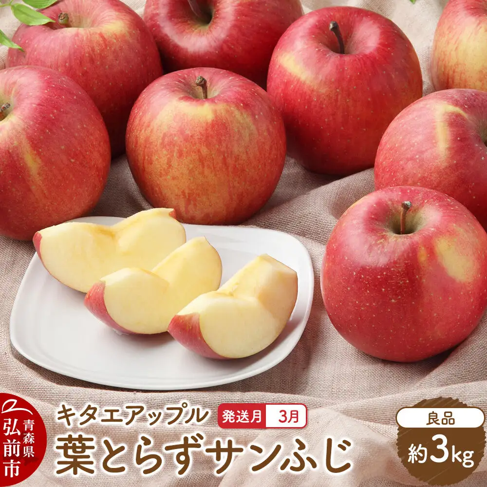 【27年3月クール便発送】りんご 葉取らず サンふじ【良品】約3kg キタエアップル 先行受付 青森県 弘前市 果物 フルーツ 林檎 リンゴ くだもの ギフト 贈り物