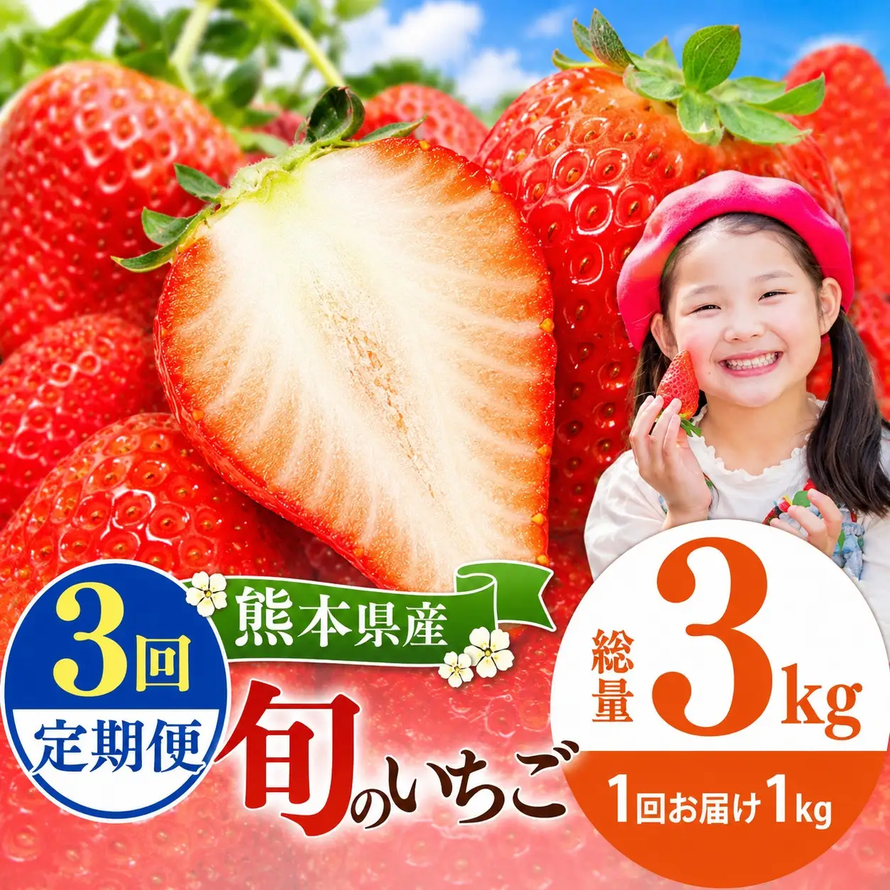 【定期便3回】 旬のいちご 約1000g