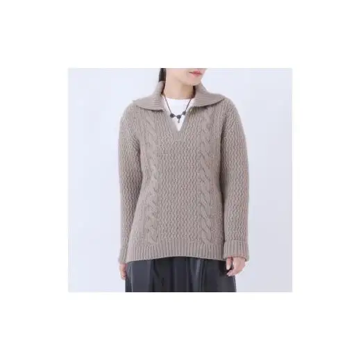 ルーエンローズ カシミヤ アラン柄ポロ衿プルオーバー（ブラウン） RU2311-20
