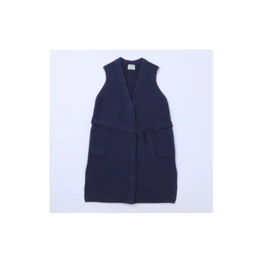 ルーエンローズ カシミヤ 部分ケーブル編みロングジレ（ネイビー） RU2311-19