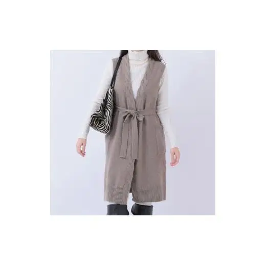 ルーエンローズ カシミヤ 部分ケーブル編みロングジレ（ブラウン） RU2311-19