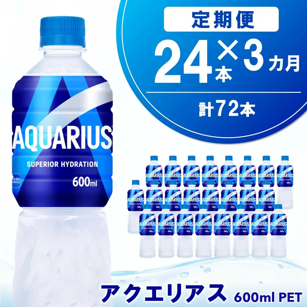【3カ月定期便】アクエリアス 600mlPET×24本(1ケース) K090526