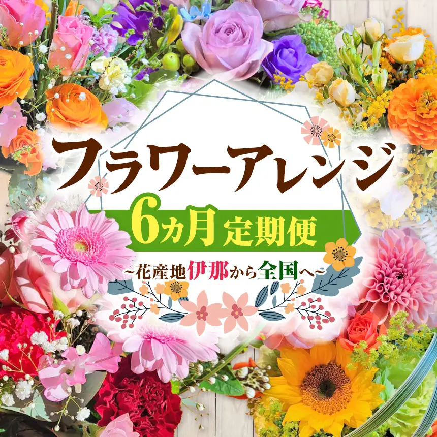 フラワーアレンジの定期便（ギフトにも）花産地伊那から全国へ　6ヶ月｜フラワーアレンジ 伊那 花 ギフト プレゼント はな 華やか 四季 信州 ふるさと納税【120-02】