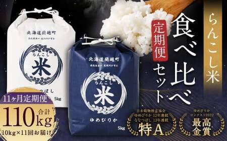 【11ヶ月定期便】らんこし米食べ比べ（ななつぼし・ゆめぴりか）各5kg 合計110kg お米 ななつぼし ゆめぴりか 精米