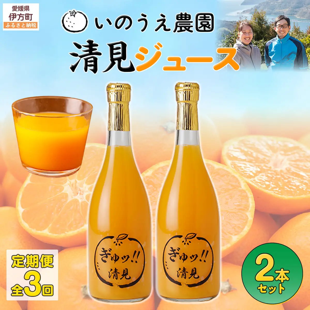 【定期便】いのうえ農園 清見ジュース2本セット 全3回※離島への配送不可 IKTAI030
