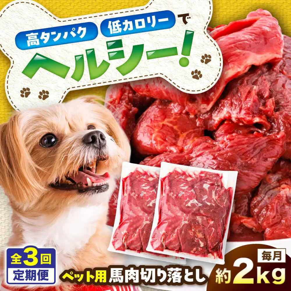【全3回定期便】国内加工 ペット用 馬肉 切り落とし 約2kg ペット用 BHCY058