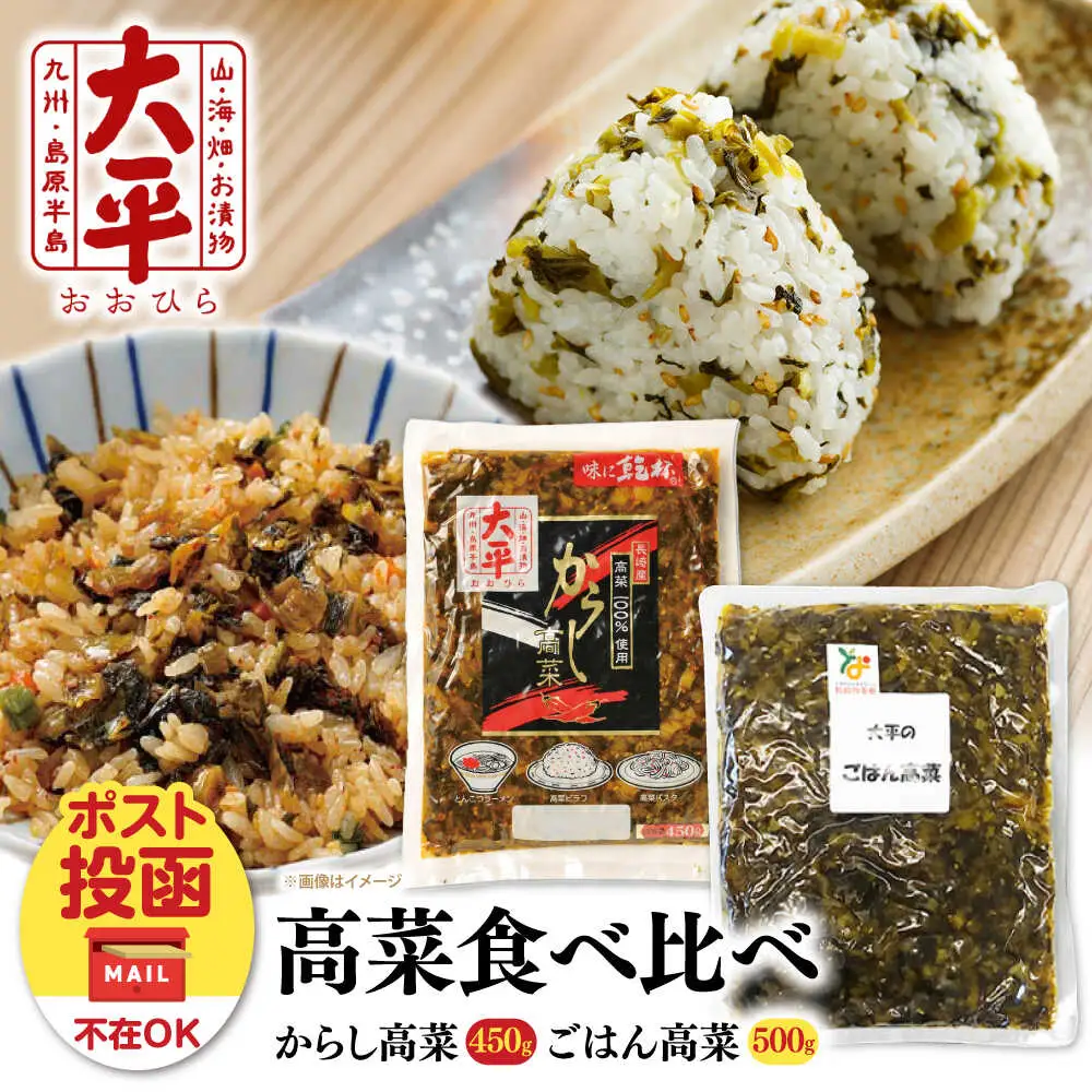 【長崎県産高菜100%使用】 高菜漬け 食べ比べ セット (からし高菜 450g ごはん高菜 500g) / 漬物 高菜 漬け物 ご飯のおとも 惣菜 / 南島原市 / 大平食品[SAK007]