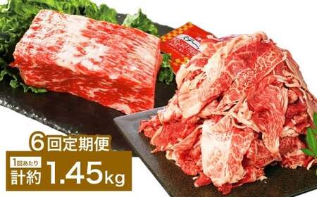 【6カ月定期便】 【ブロック ＆ 切り落とし】 おおいた和牛 1ポンドブロック 約450g ・ 切り落とし 約1kg（約500g×2） 約1.45kg×6回 計約8.7kg ステーキソース付