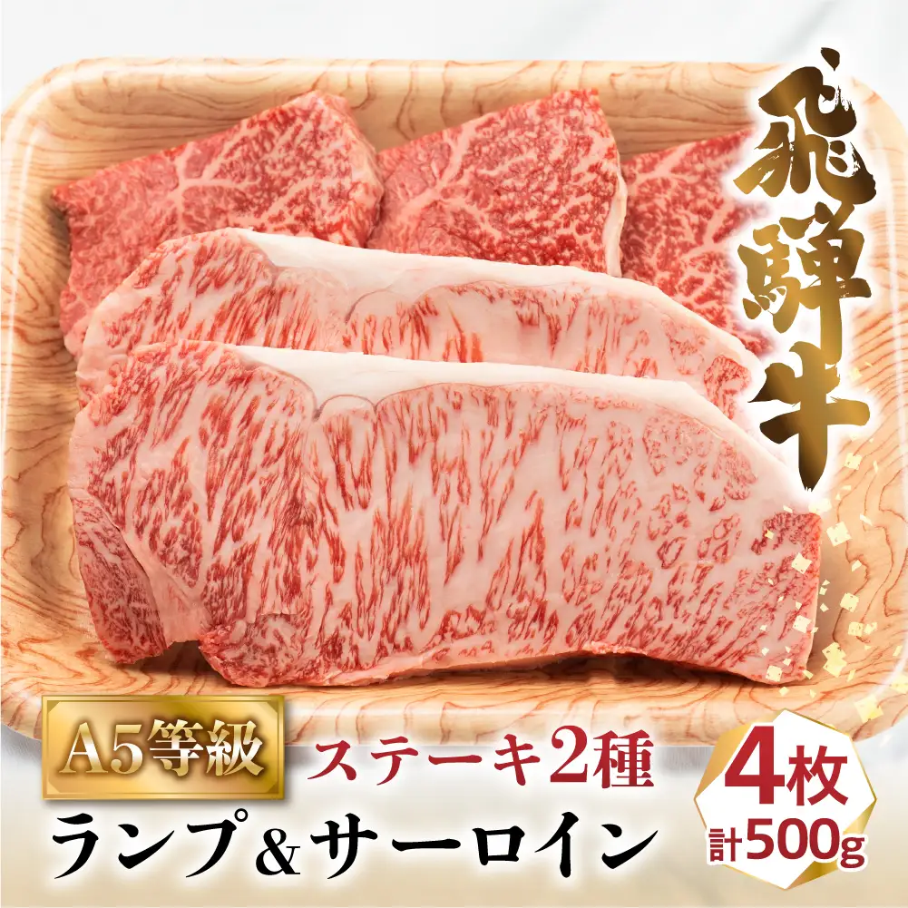 A5 飛騨牛 2種 ステーキ 500g  計4枚  | 化粧箱入 牛肉 | 牛肉 ステーキ BV018