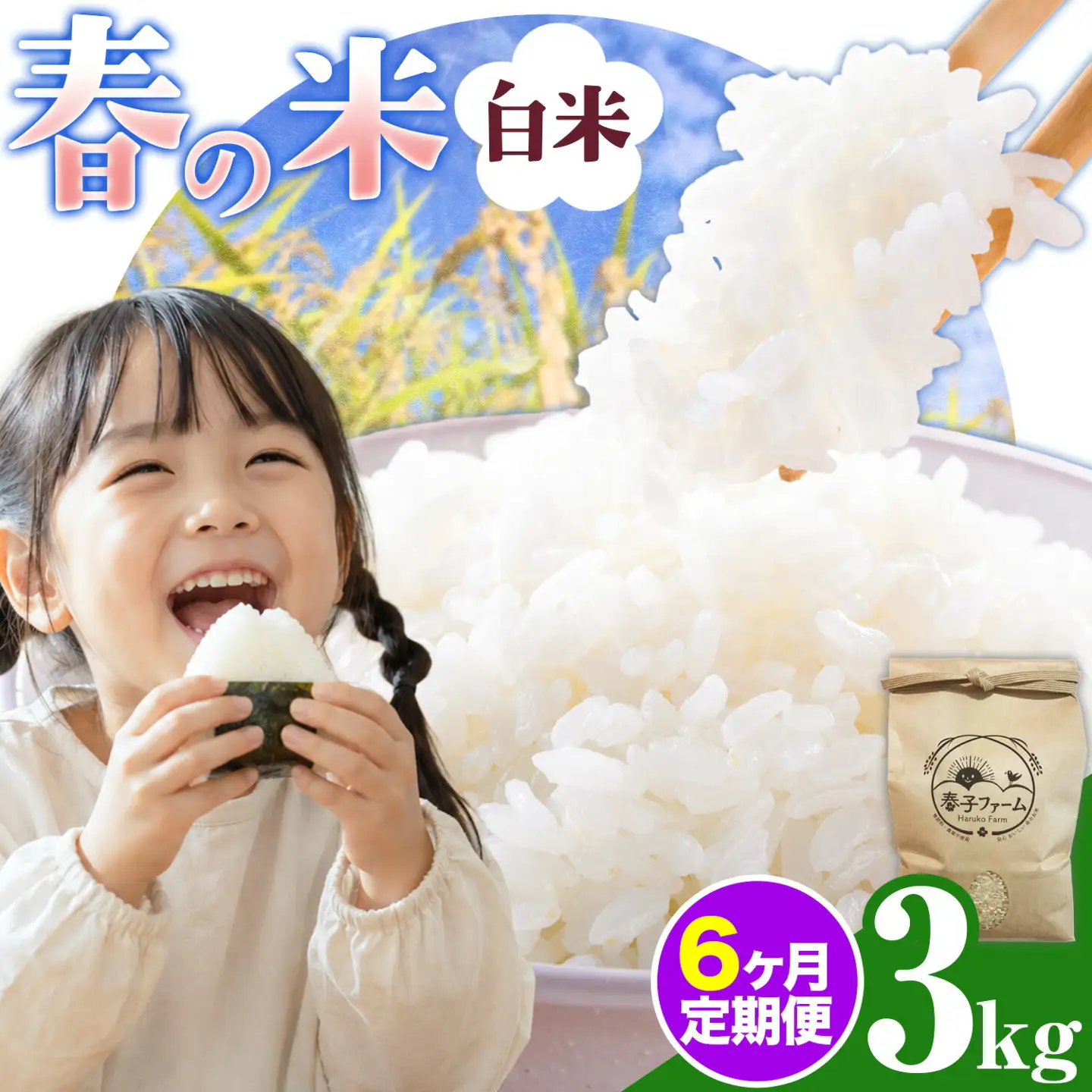 米 春の米 白米 3kg 6ヶ月 定期便 春子ファーム 米