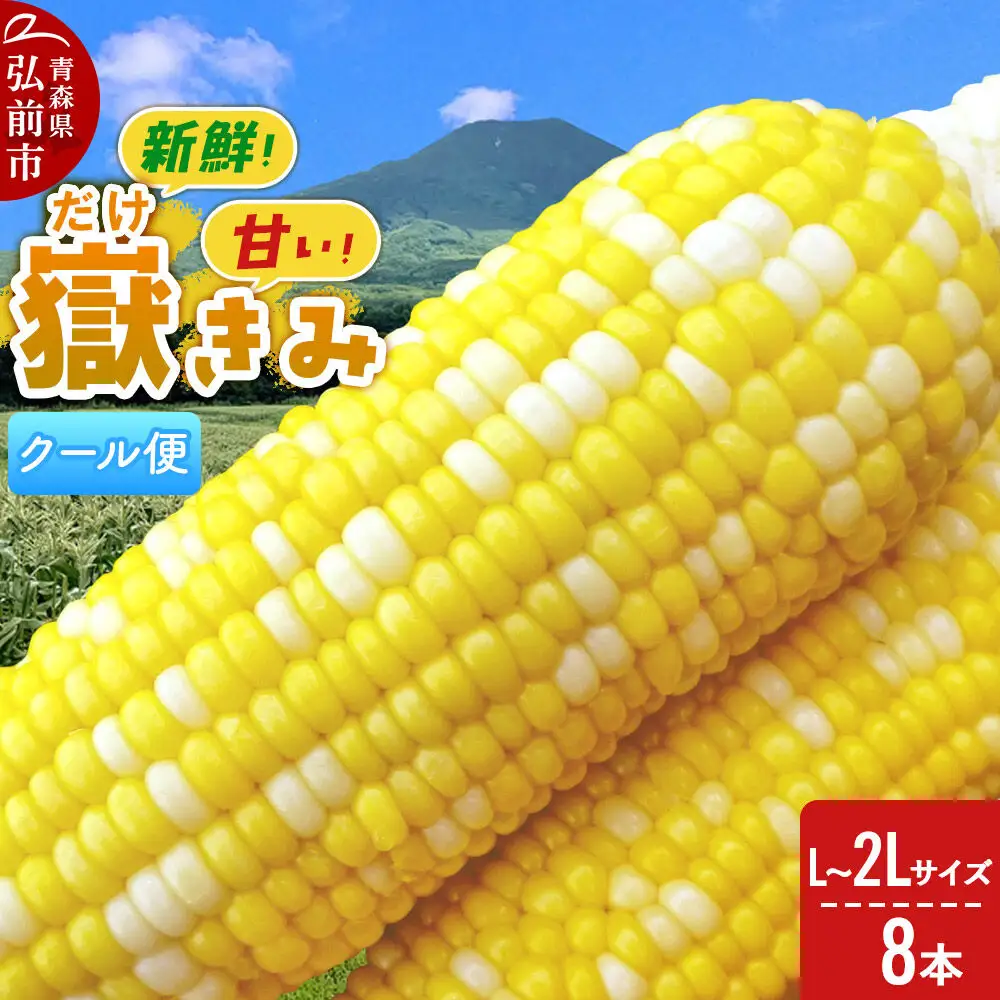 【26年8月下旬～クール便発送】とうもろこし 嶽きみ【先行受付】L～2Lサイズ 8本 しらかみラボ