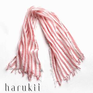 【harukii】太ストライプ長綿ガーゼミニストール (レッド)