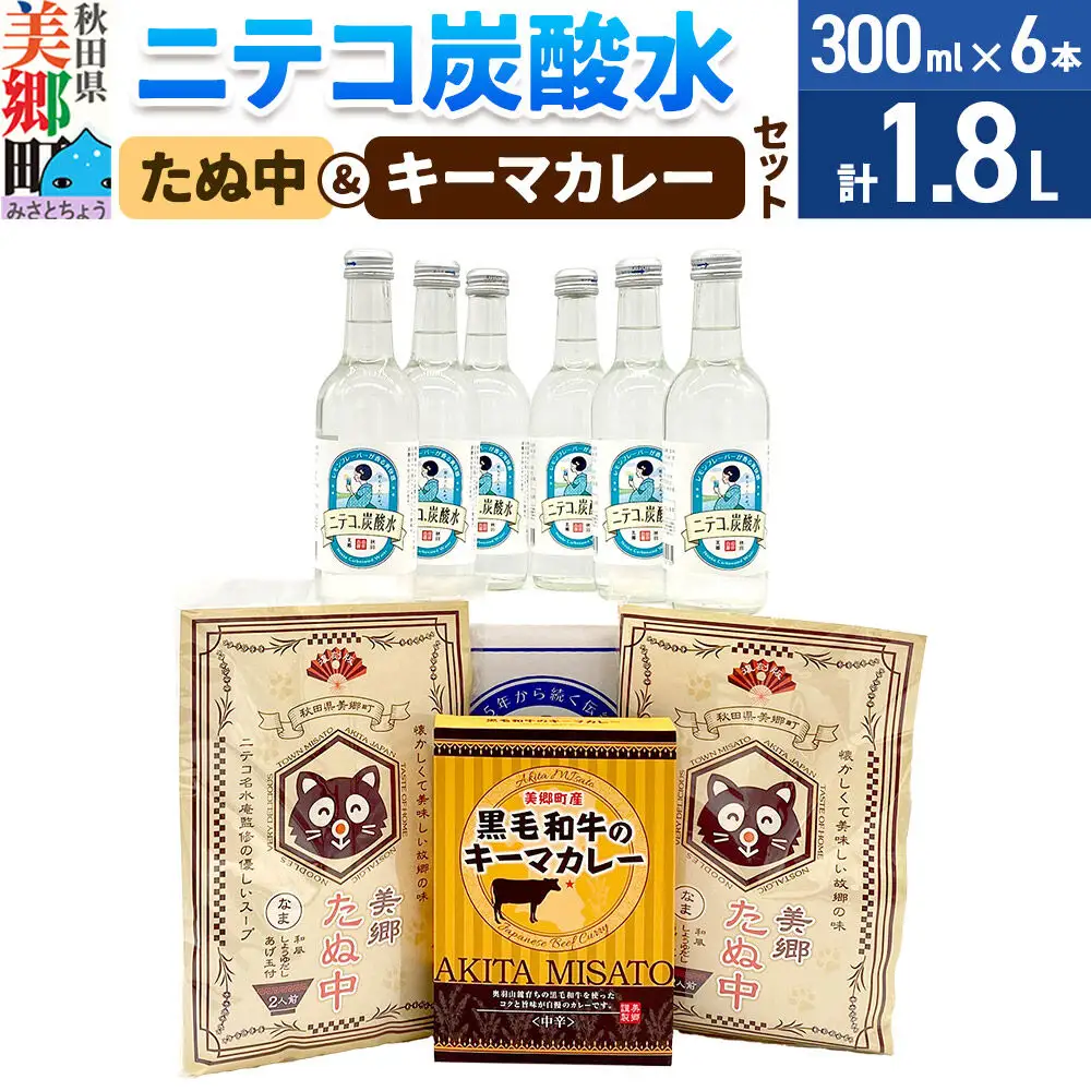ニテコ炭酸水6本とたぬ中・キーマカレーのセット 炭酸飲料 カレー キーマカレー レトルト 中華麺